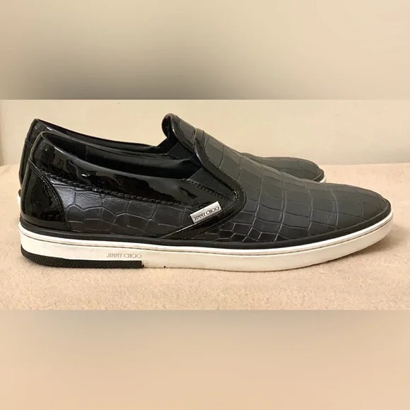 Jimmy Choo Men’s Grove Crocodile Embossed Black leather Slip On Sneaker SZ 43/10